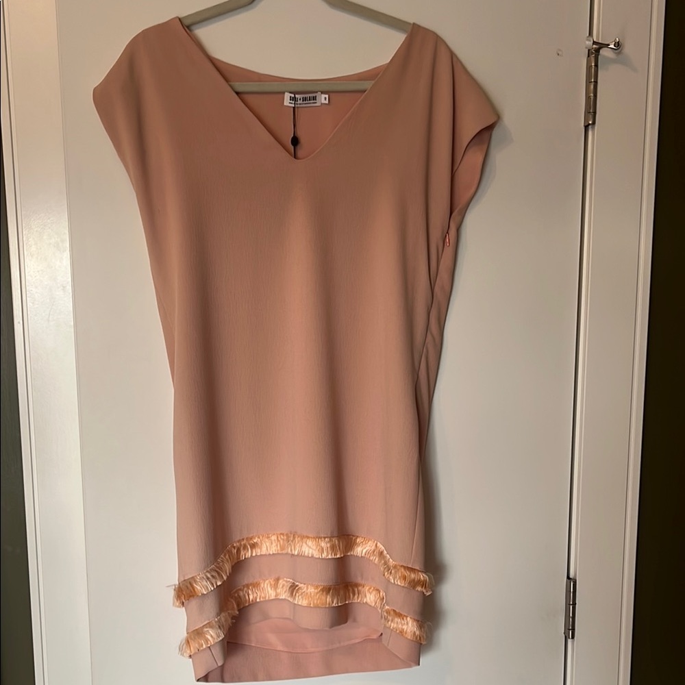 Peach Shift Dress with Fringe Detail